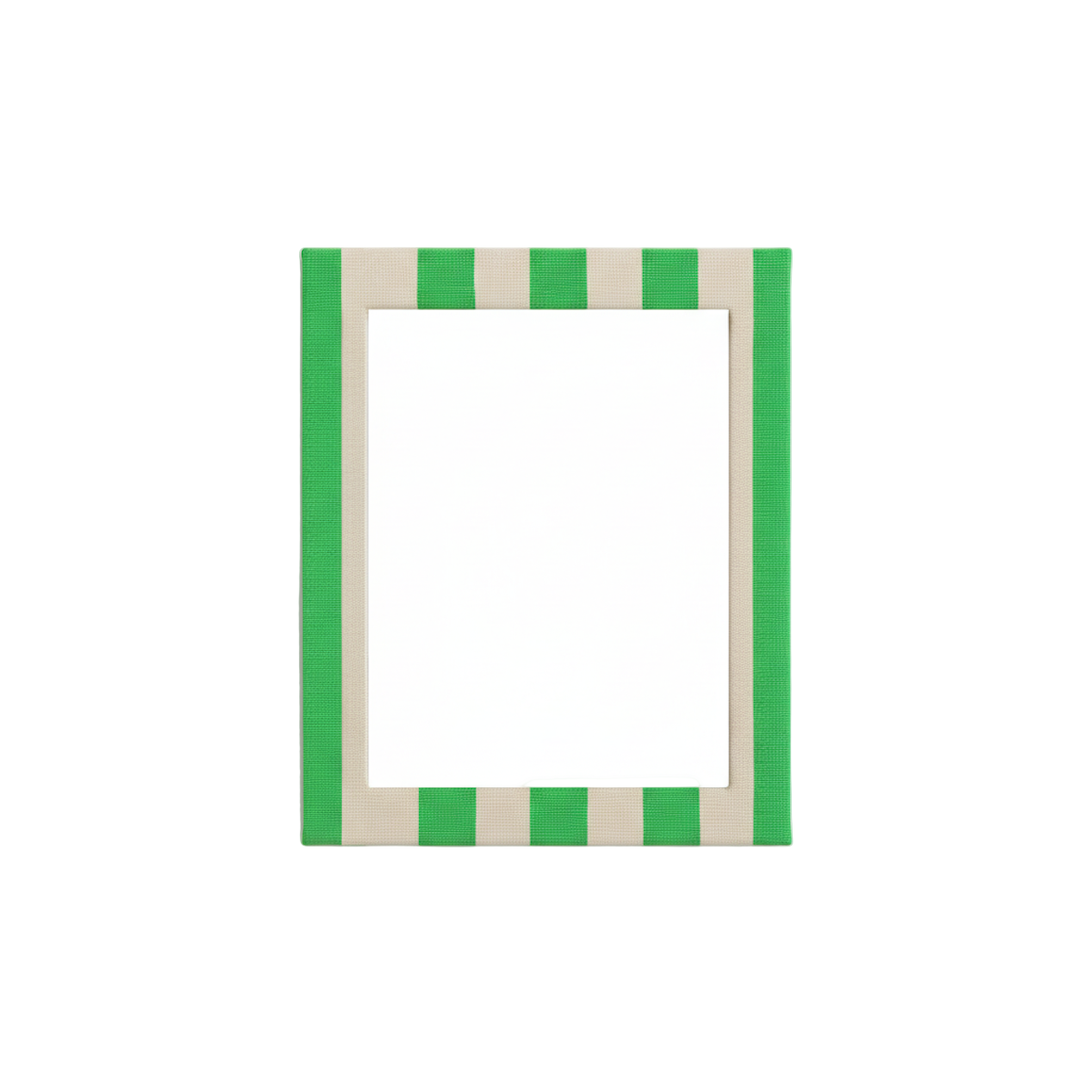 Rectangular frame with green and beige stripes on a white background