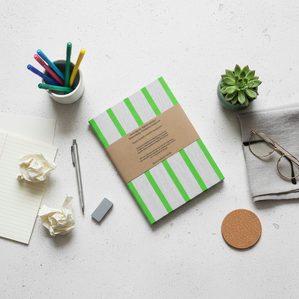 Upcycled A5 Notebook using reused coffee cups & Repurposed Linen Off-cut "Embrace Your Stripes" print