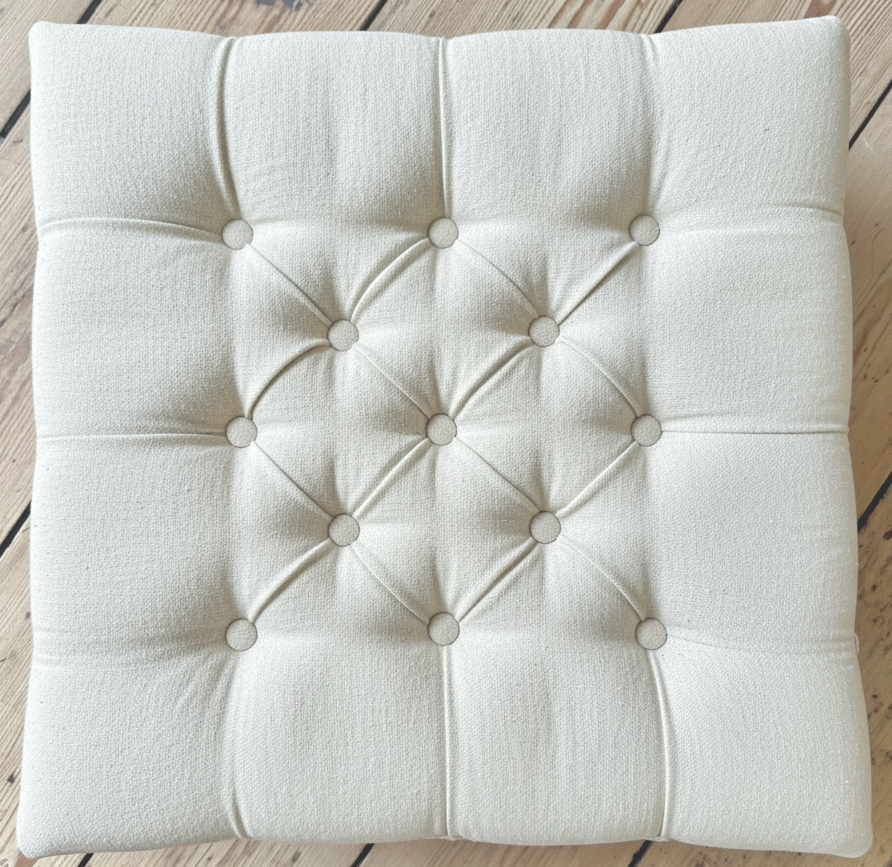 Upholstered Linen Square Footstool with contrast Button Tufting