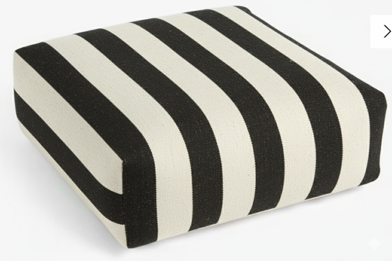 Hand-painted & Re-purposed Linen Floor Cushion Cube in Stripe print