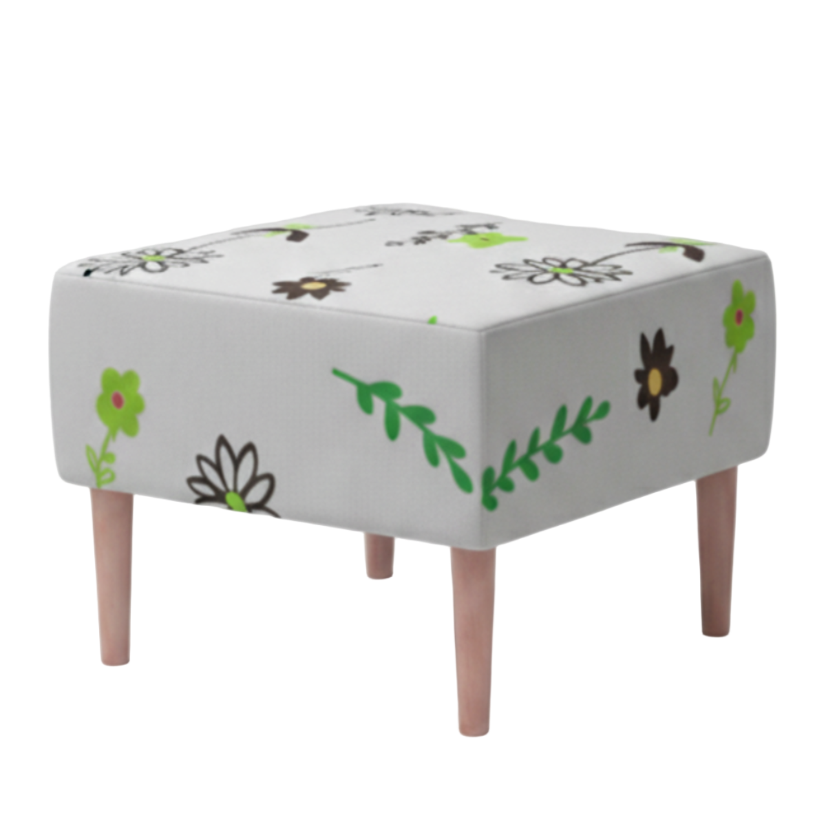 Small ottoman with floral pattern on a white background