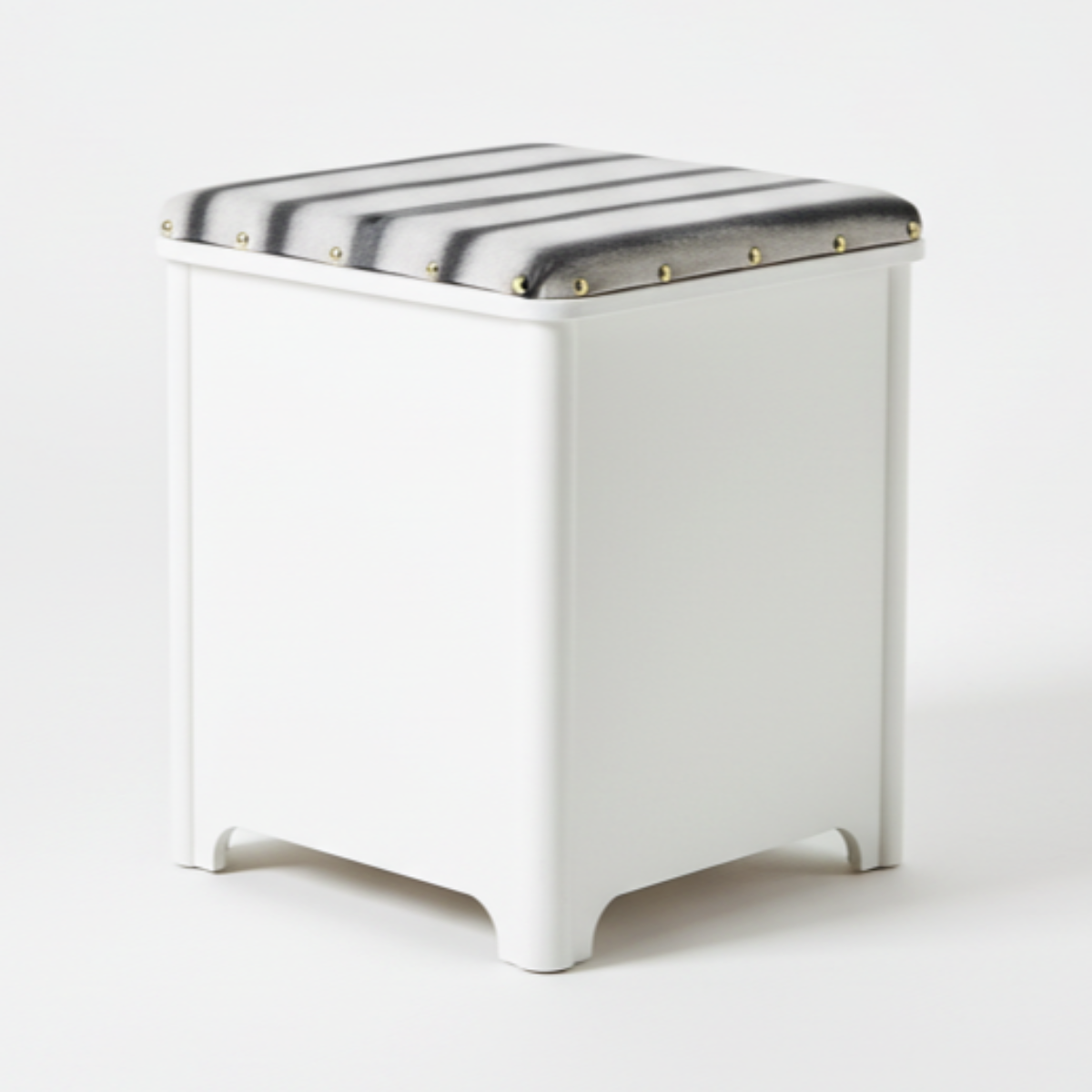 Upholstered Vintage Mex Storage Box Seat in Linen Stripe Print