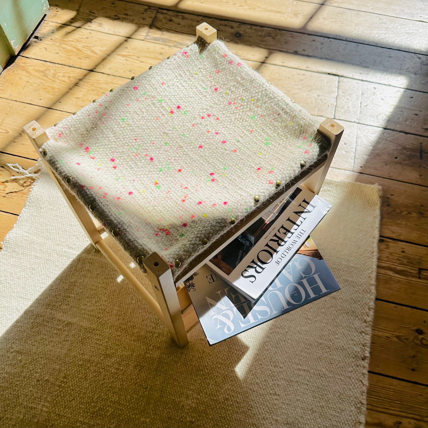 Sustainable Splatter off-cut Footstool & Magazine Rack