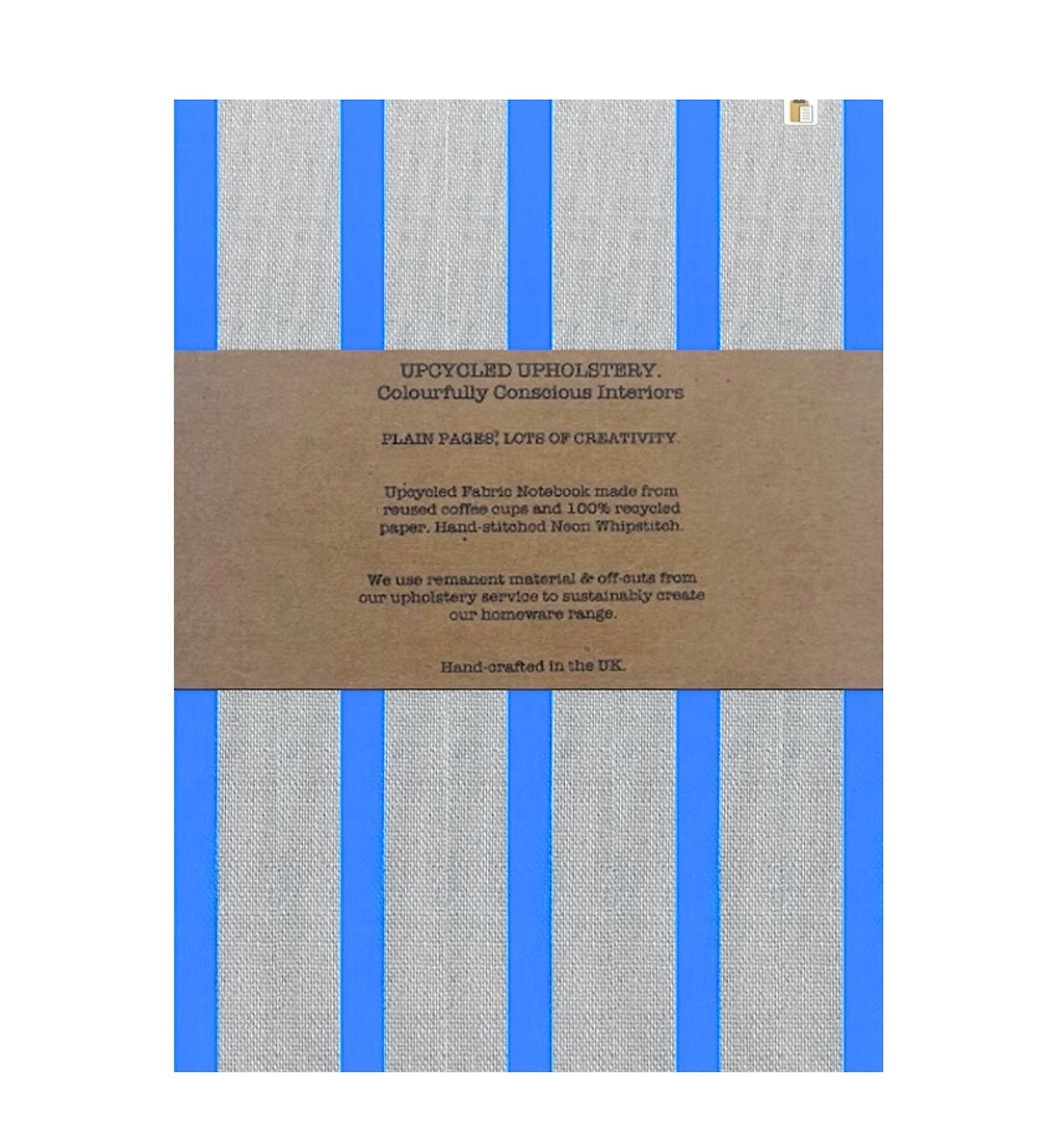 A5 Sustainable linen notebook with removable reusable cover in neon stripe print