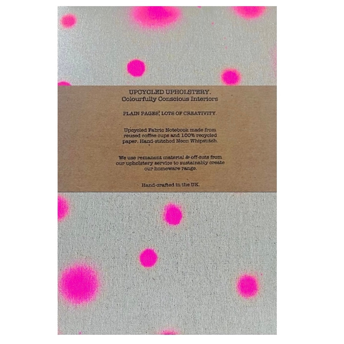 A5 Upcycled Notebook made from reused coffee cups and repurposed linen fabric