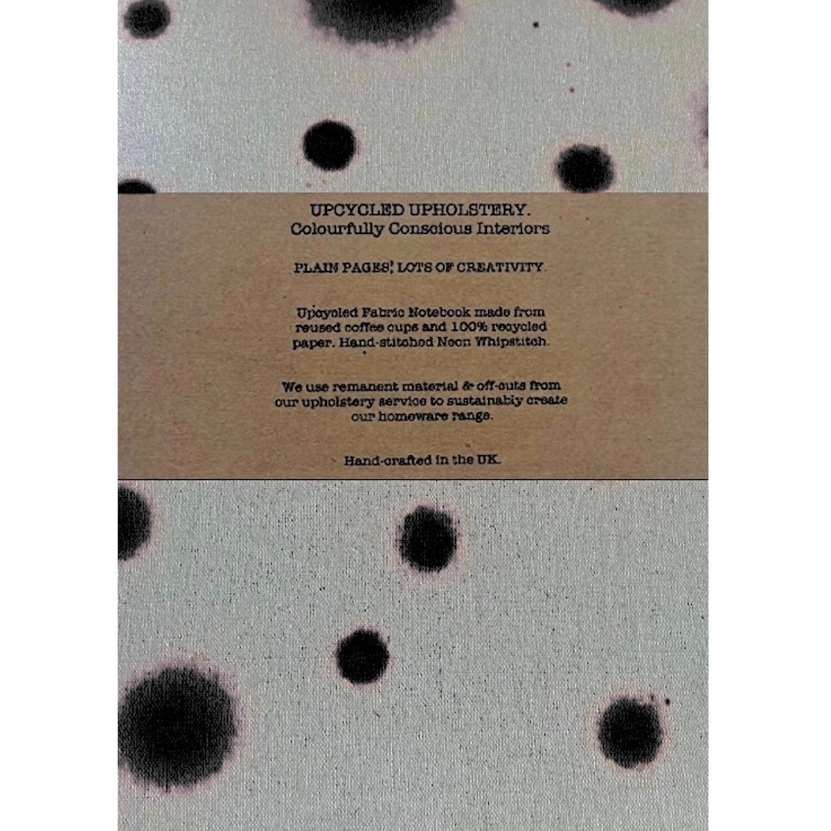 Polka dot black print on linen fabric sustainable notebook
