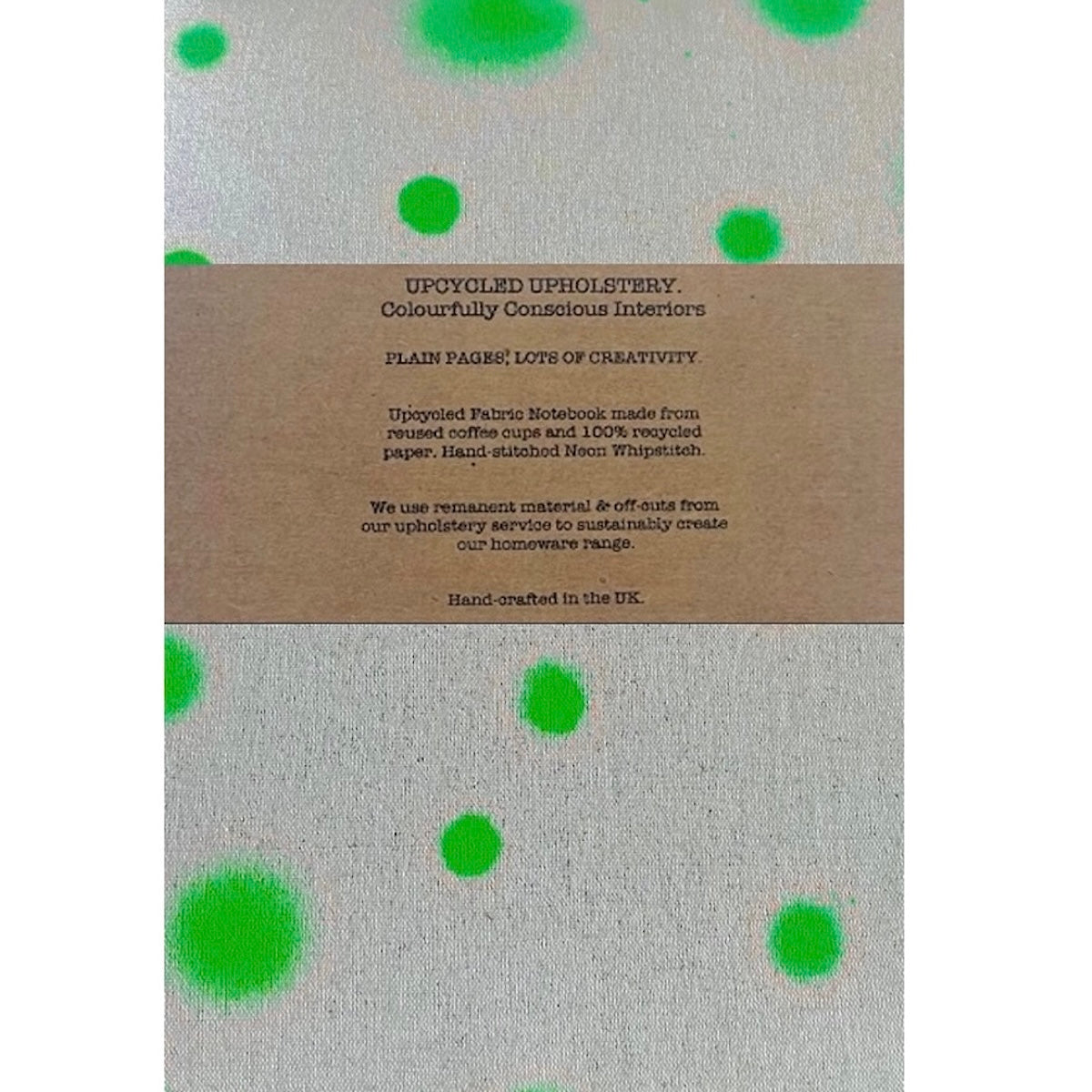 Sustainable linen notebook in neon green polka dot print