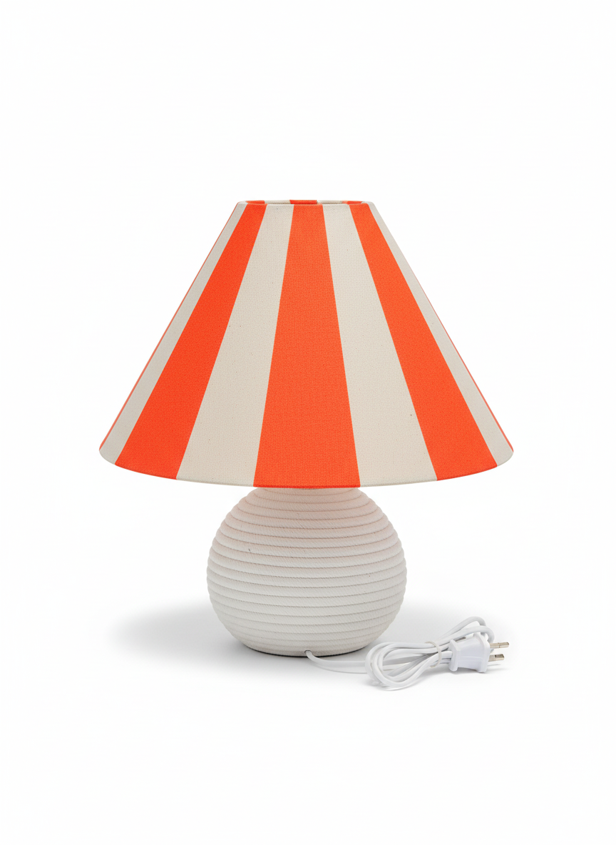 Hand-painted Upcycled Linen Sustainable Lampshade in Stripe print Medium