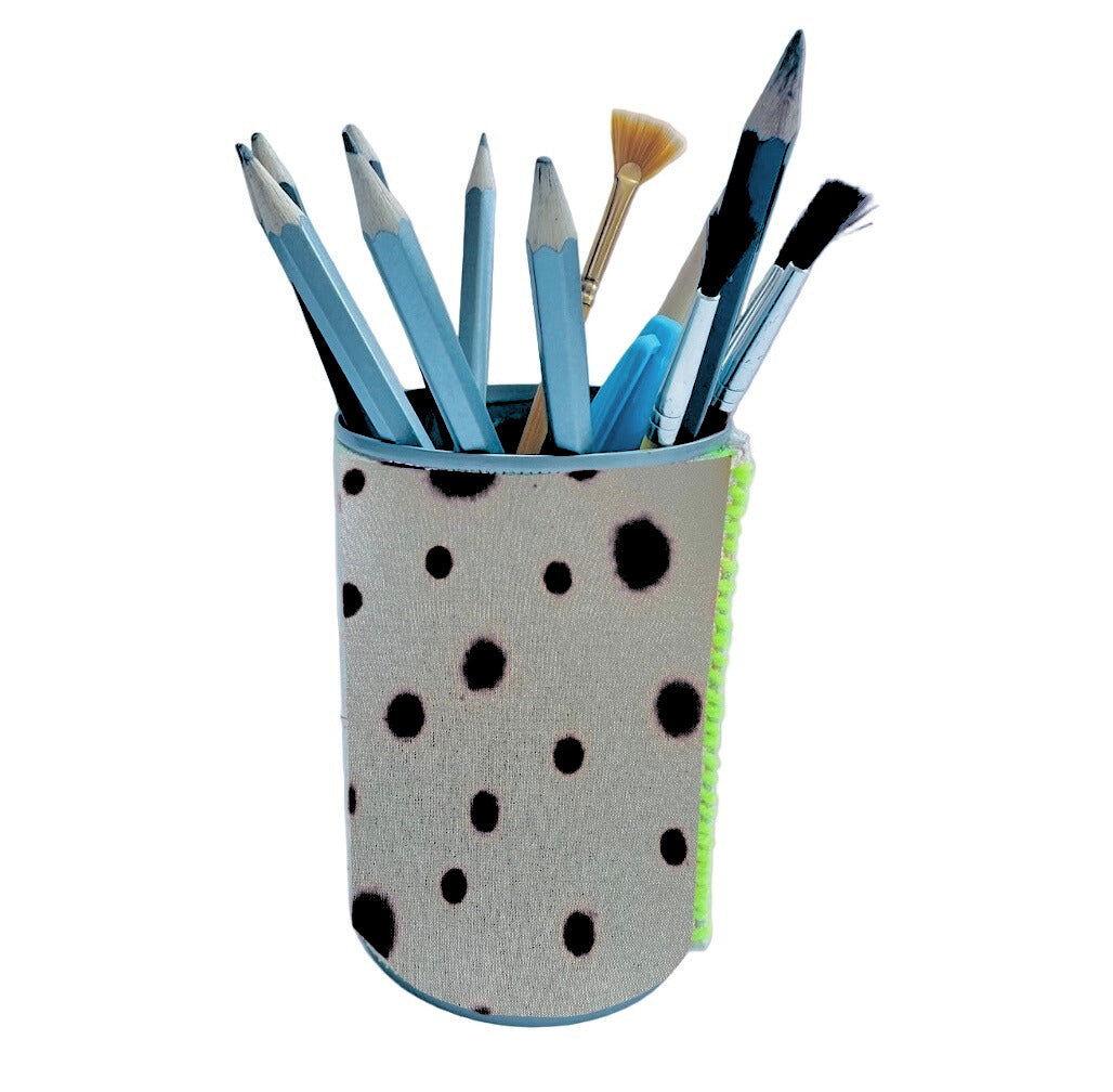 Upcycled pen pencil holder in polka dot hand painted design