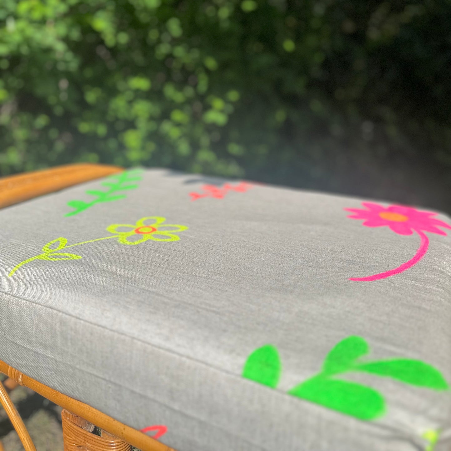 Upholstered Bamboo Sustainable Seat Linen/Cotton fabric in 'Grow Your Own Way' hand-illustrated print