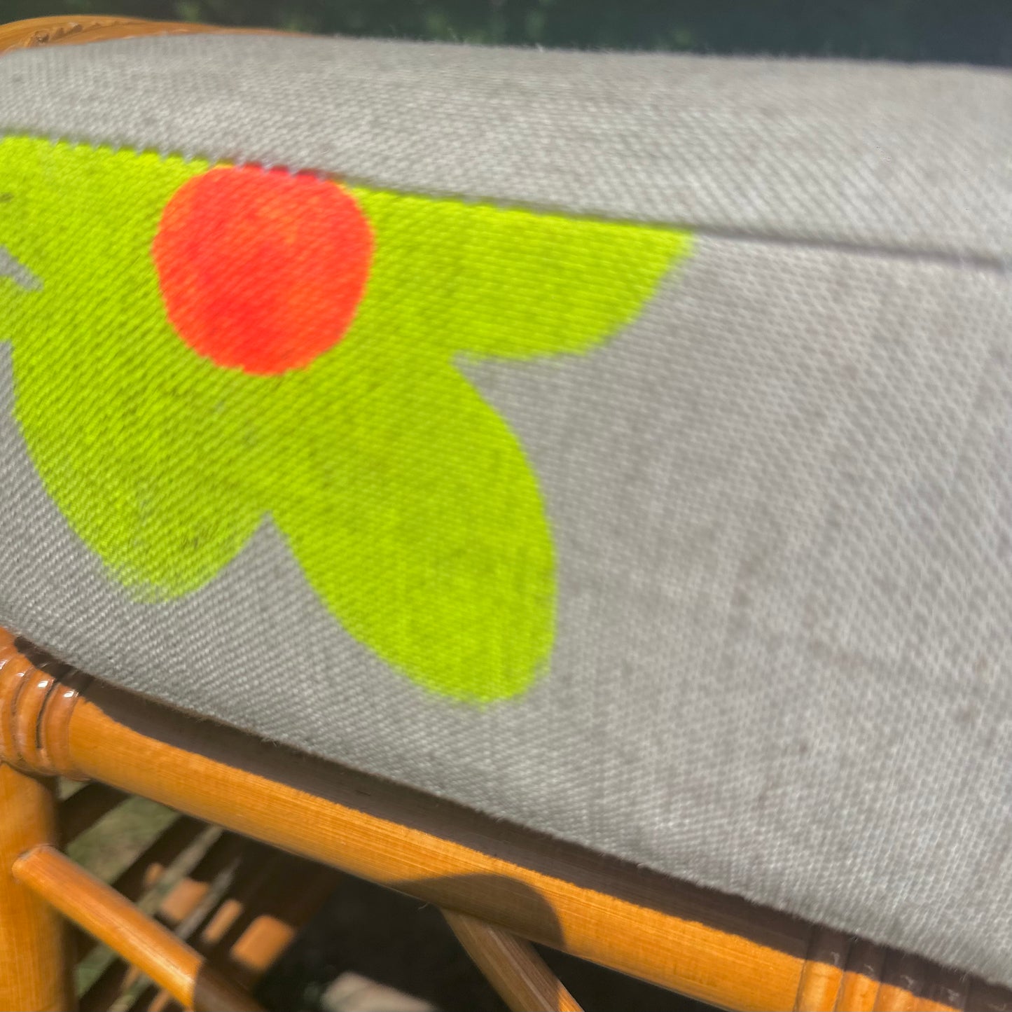Upholstered Bamboo Sustainable Seat Linen/Cotton fabric in 'Grow Your Own Way' hand-illustrated print