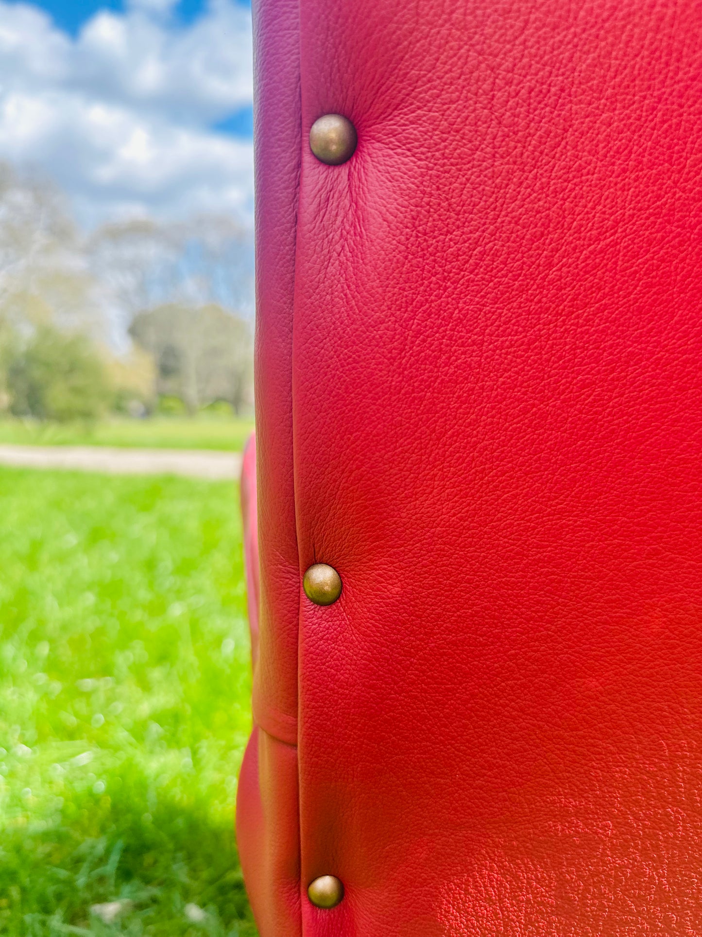 Set of 4 Upholstered Chesterfield-style dining chairs in Deep Red Leather