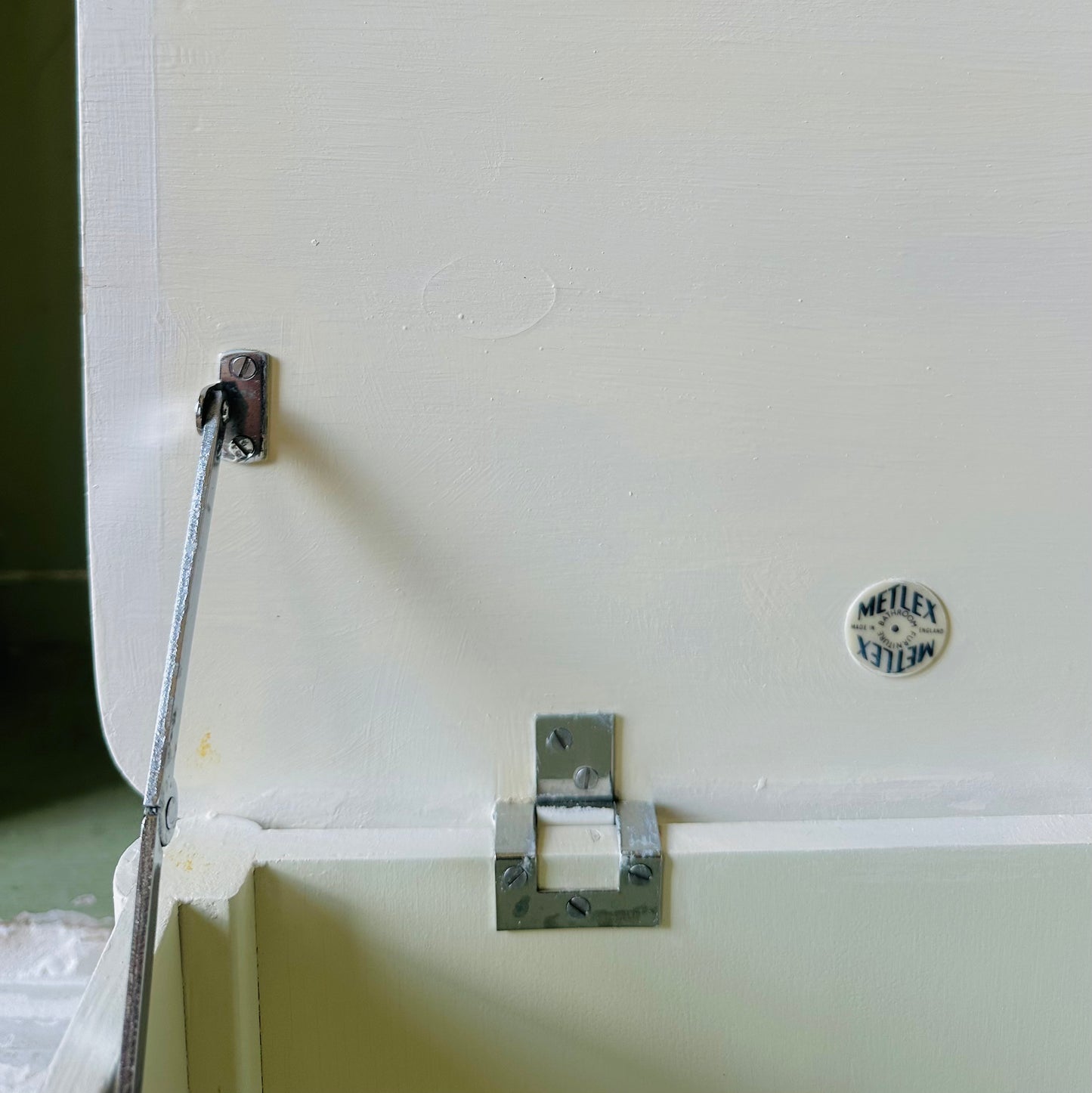 Upholstered Vintage Mex Storage Box Seat in Linen Stripe Print