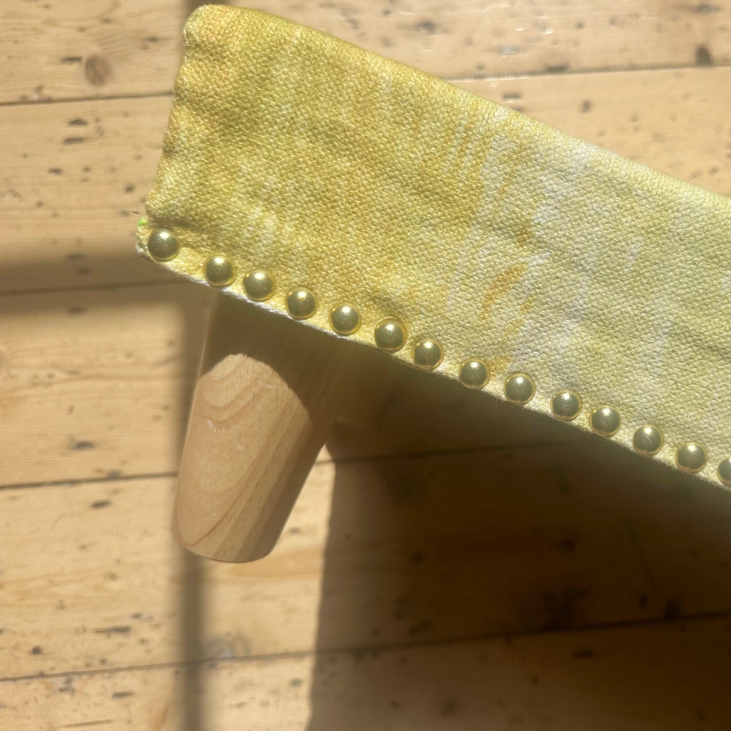 Sustainable Upholstered Studded Footstool in Marbled Lime Cotton