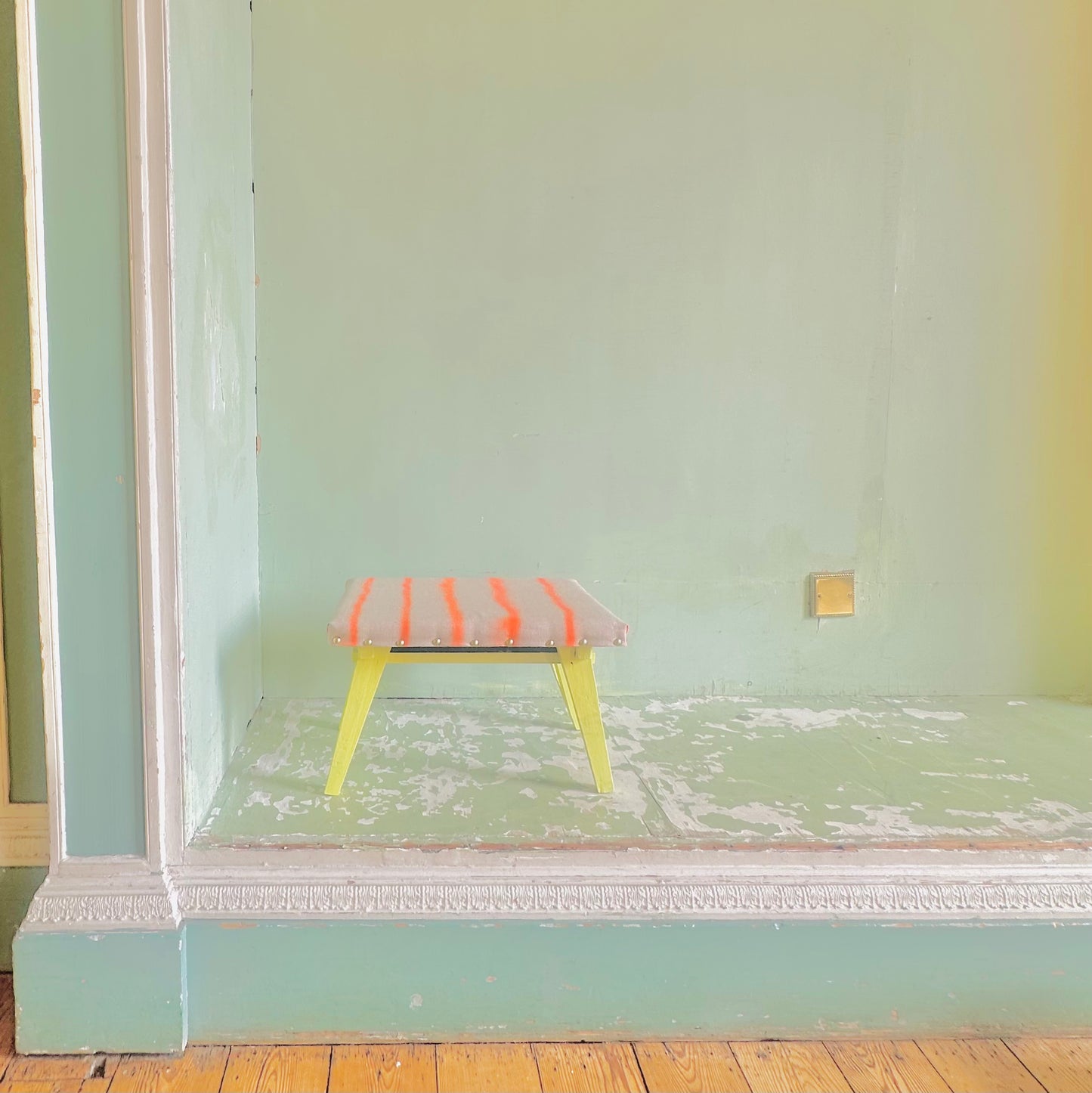 Upholstered Footstool in Sustainable Linen Stripe
