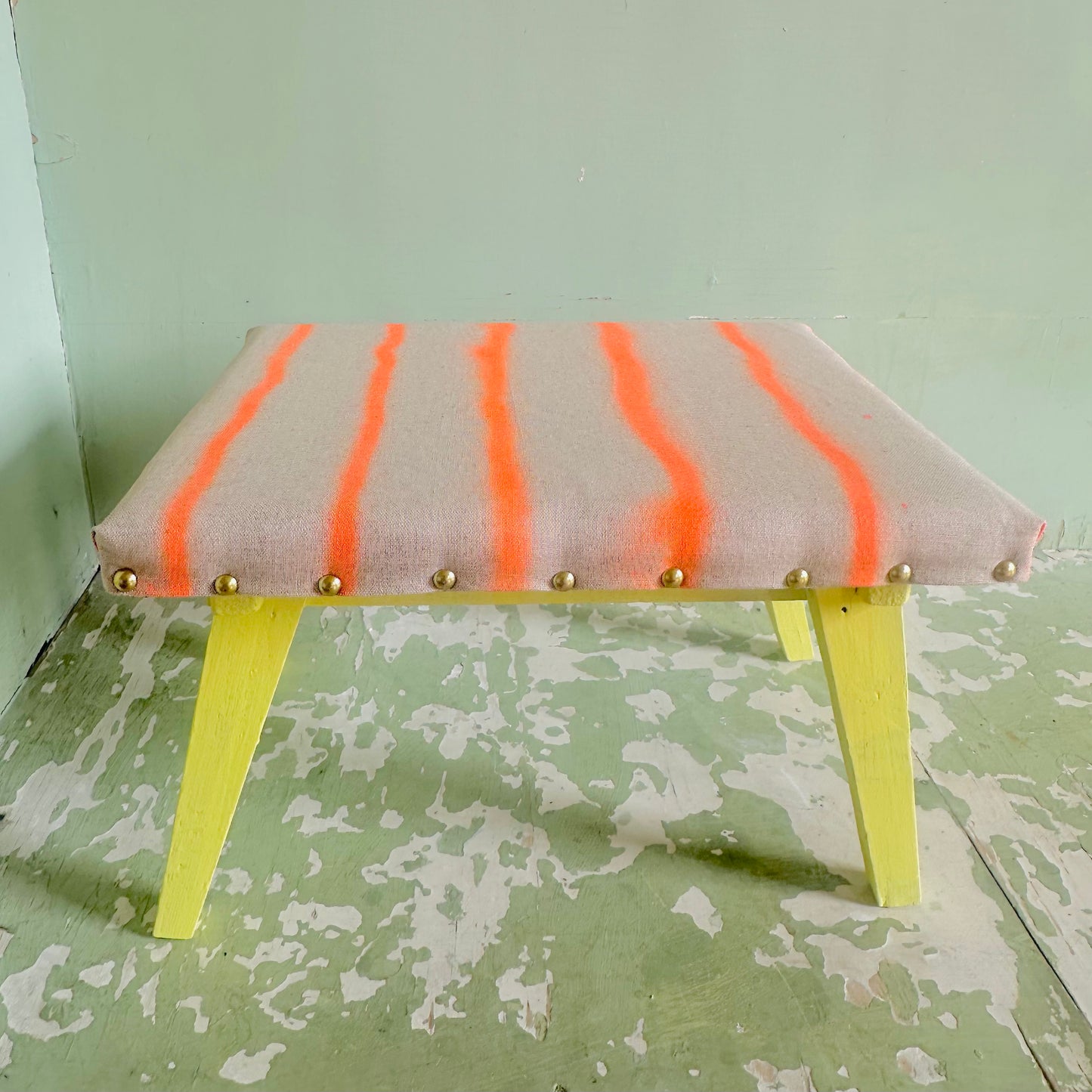 Upholstered Footstool in Sustainable Linen Stripe