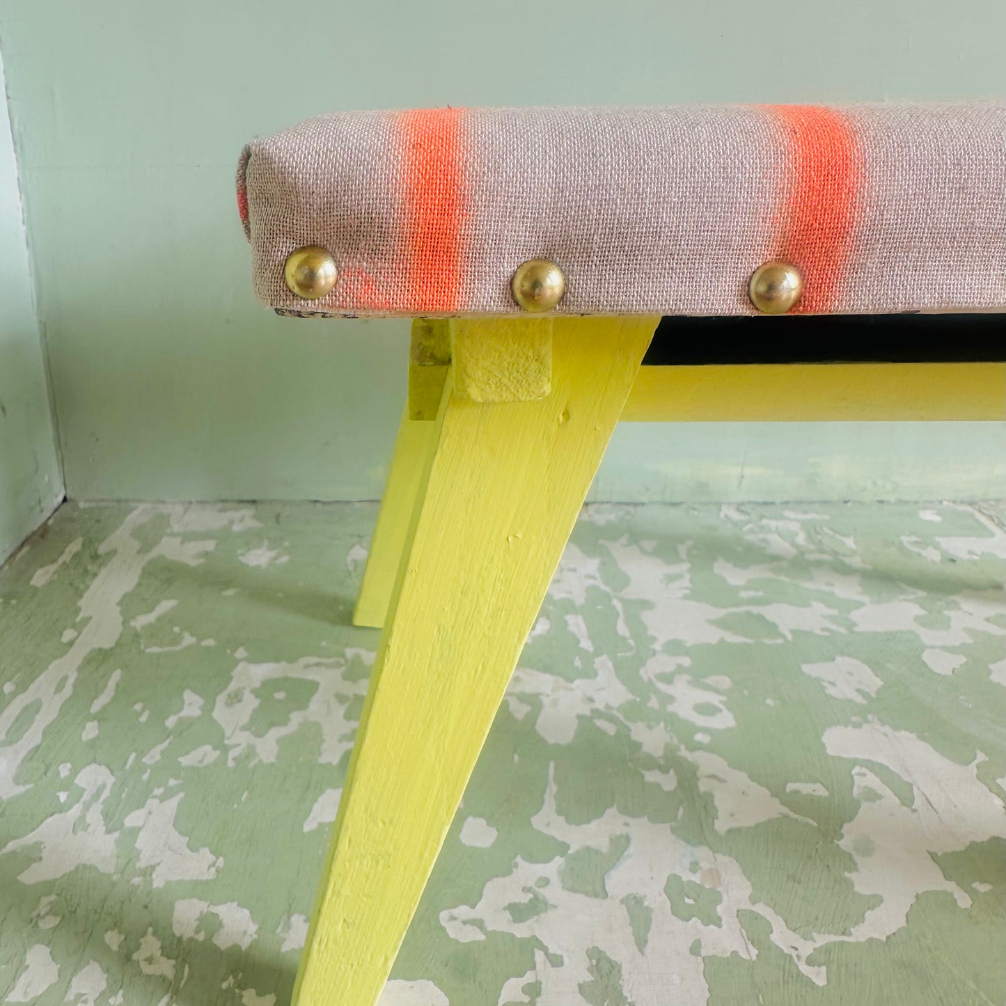 Upholstered Footstool in Sustainable Linen Stripe