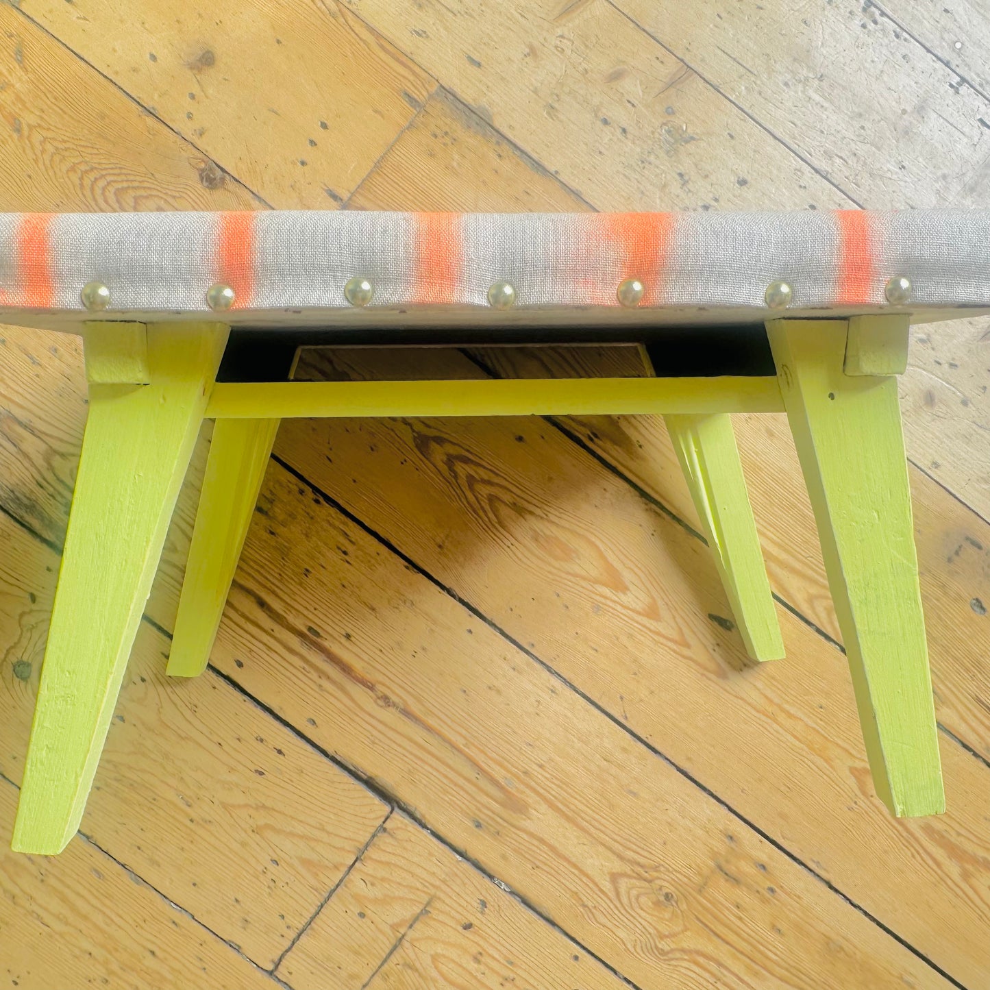 Upholstered Footstool in Sustainable Linen Stripe