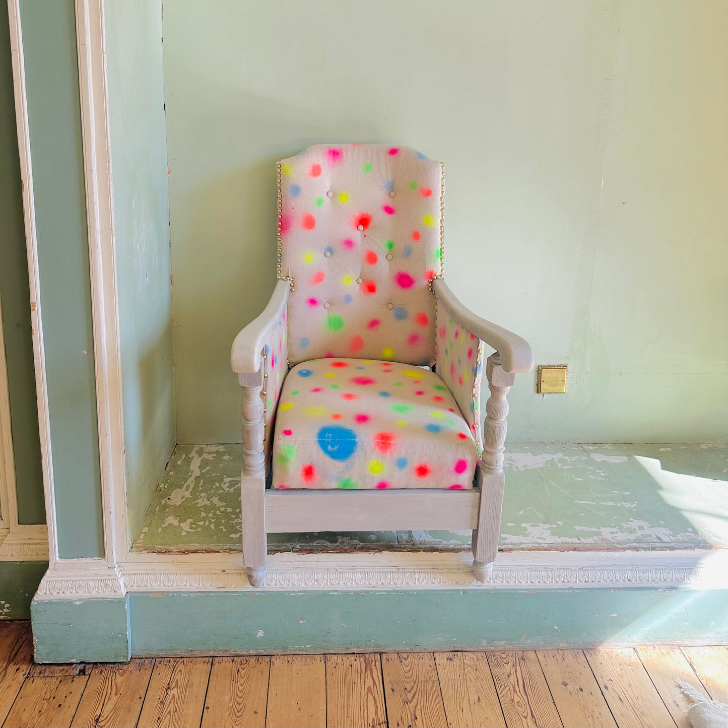 Upholstered & Upcycled Vintage 1950s Armchair in Sustainable Linen Print