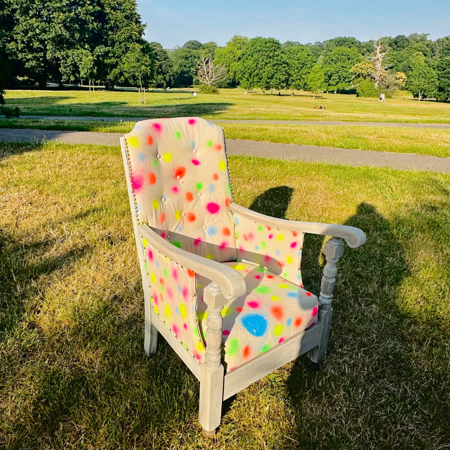 Upholstered & Upcycled Vintage 1950s Armchair in Sustainable Linen Print