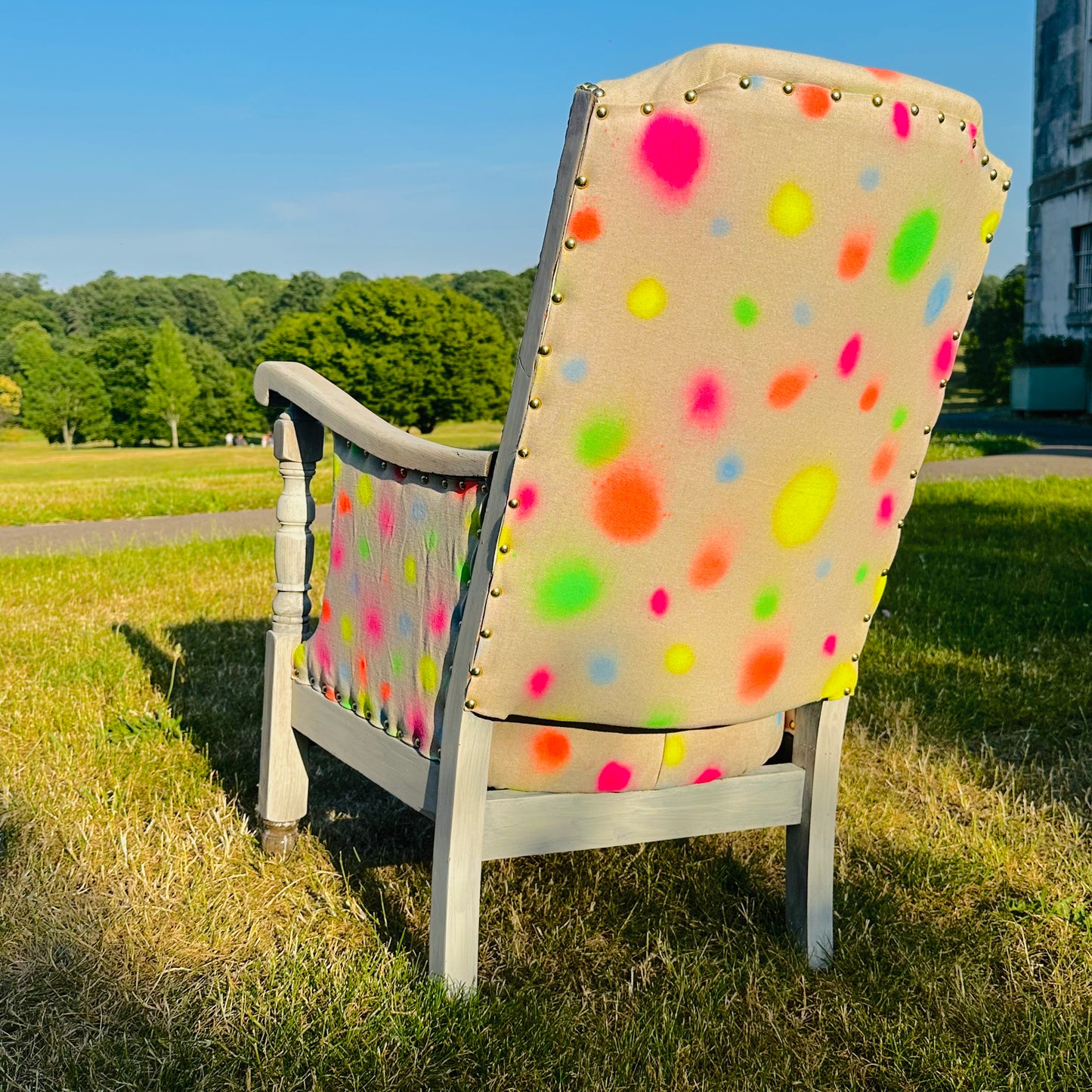Upholstered & Upcycled Vintage 1950s Armchair in Sustainable Linen Print