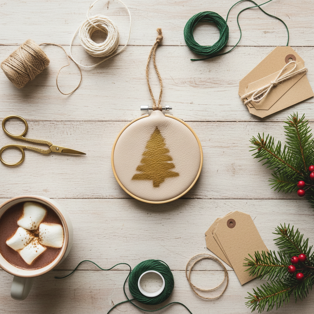 Upcycled Leather Christmas Tree Decoration Hoop