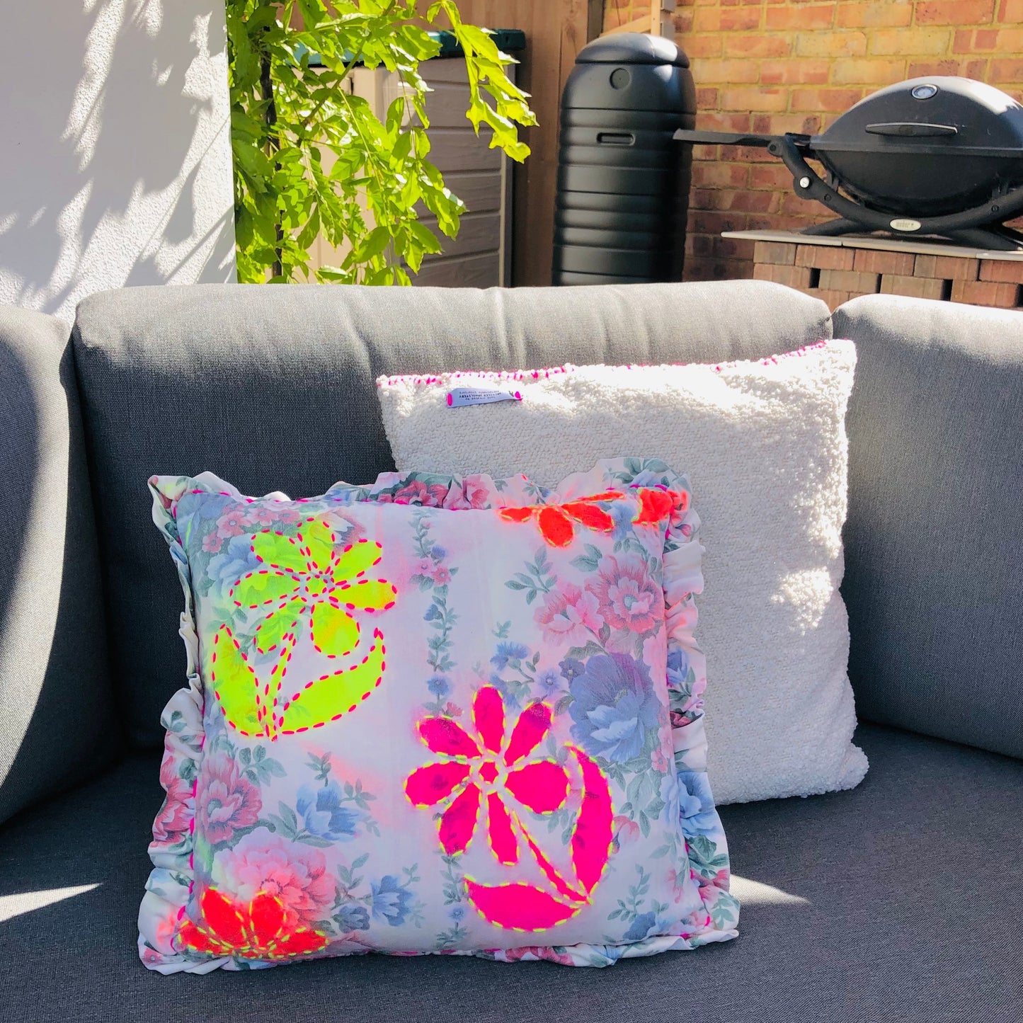 Upcycled Vintage Floral Frill Cushion