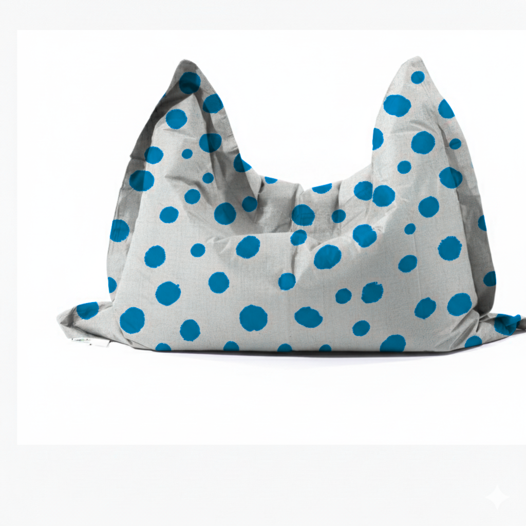 Hand-painted & Re-purposed Linen Large Floor Cushion in Polka Dot print