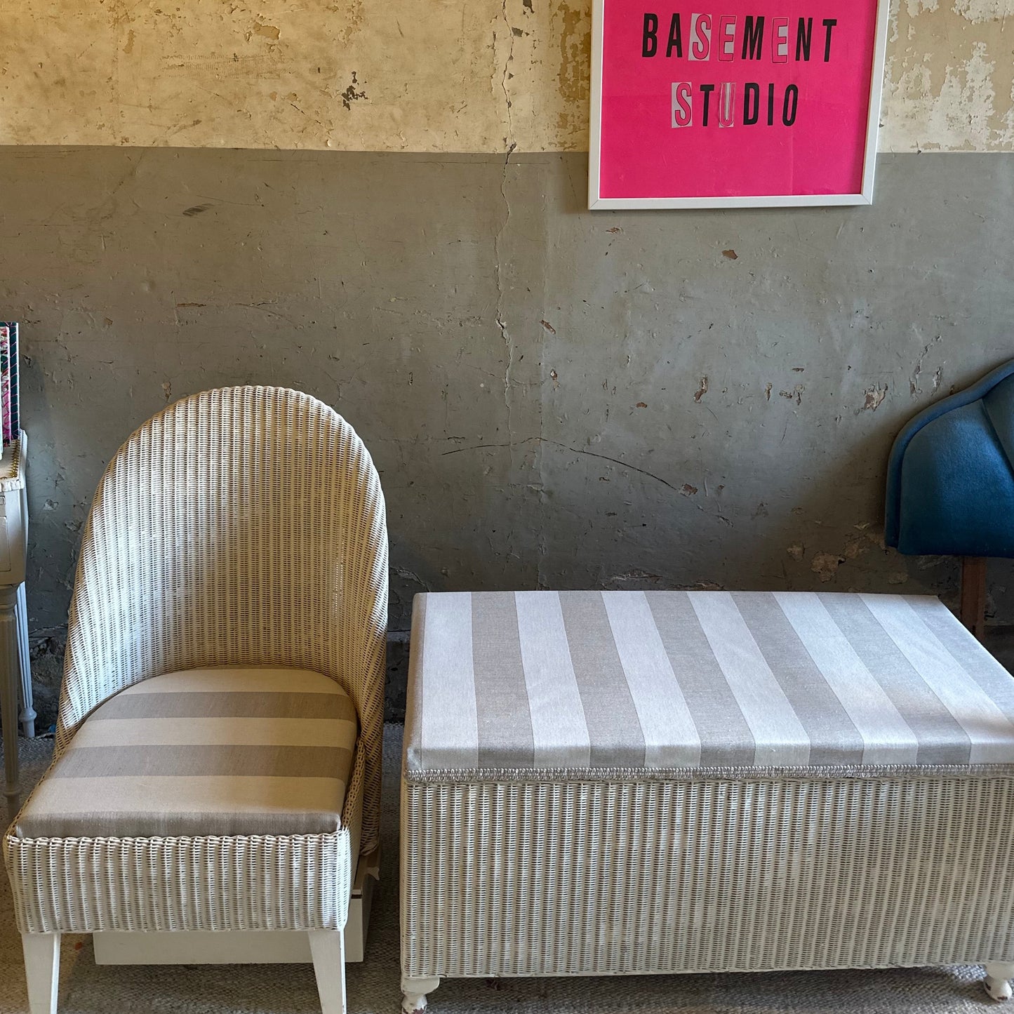 Upholstered Original Lloyd Loom Chair in Cotton Linen Stripe
