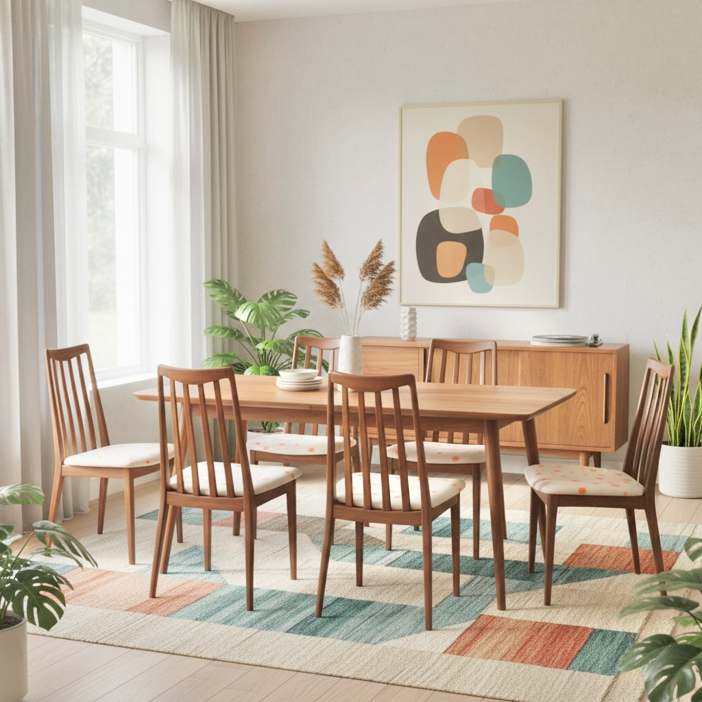 Upholstered Vintage G-Plan Dining Chairs Set of 5 in Linen Print