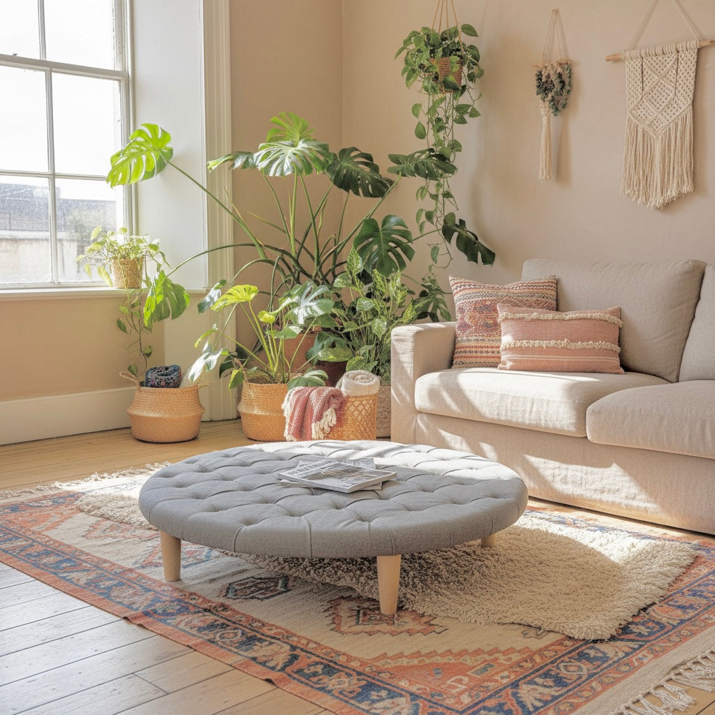 Upcycled Upholstered Circular Colour Coffee Table in Recycled Wool