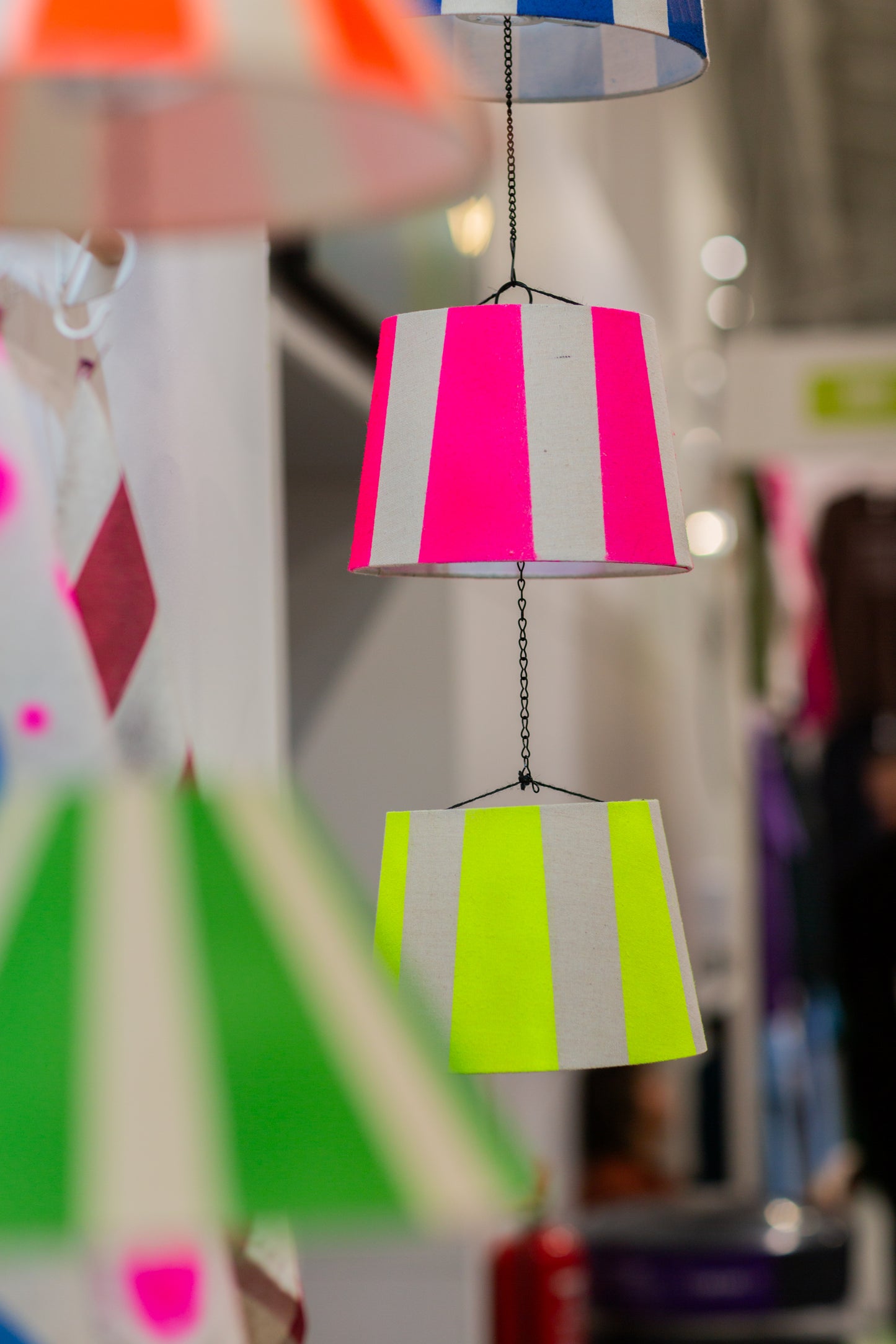Hand-Painted Upcycled Linen Sustainable Drum Lampshade in Stripe Print