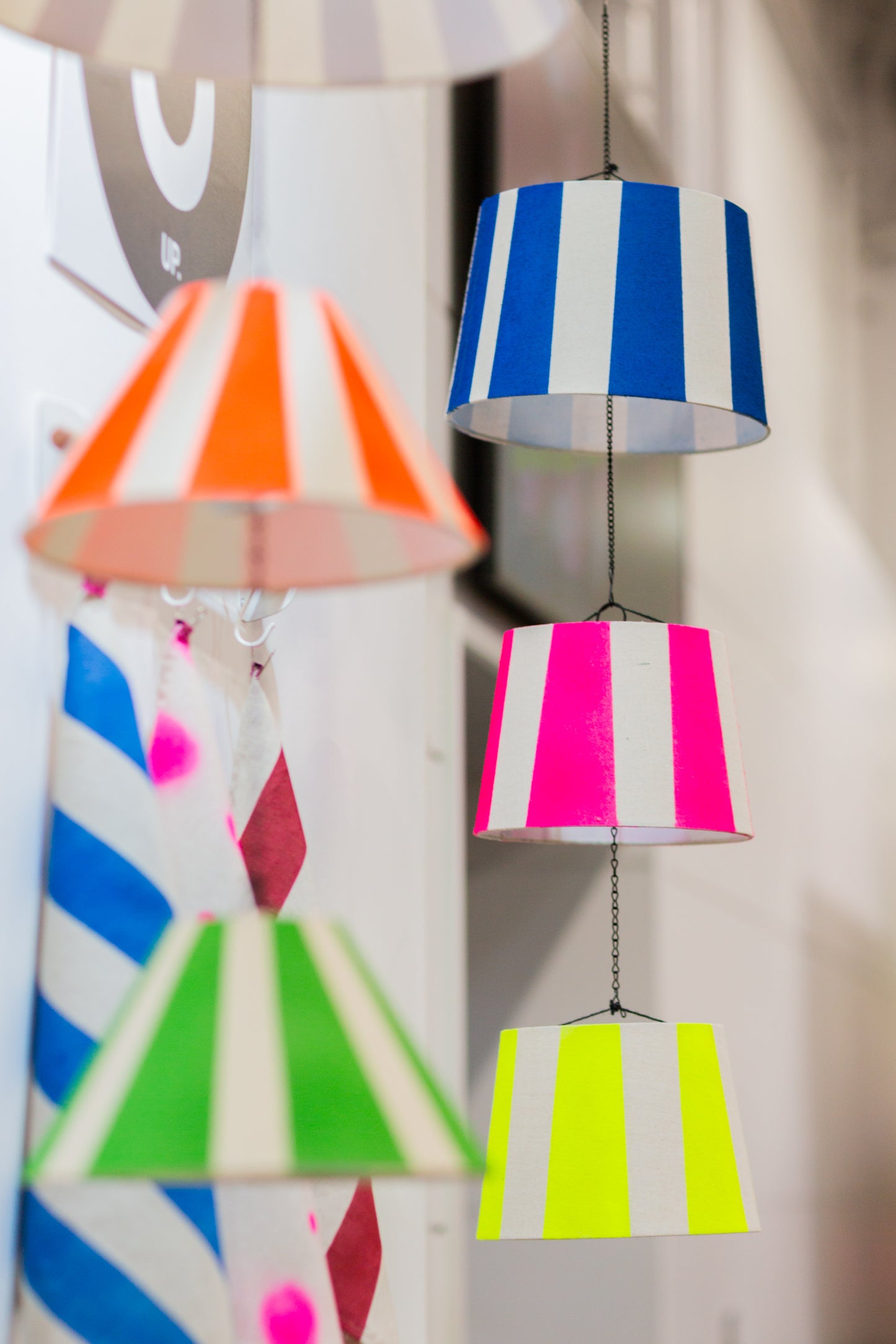 Hand-Painted Upcycled Linen Sustainable Drum Lampshade in Stripe Print