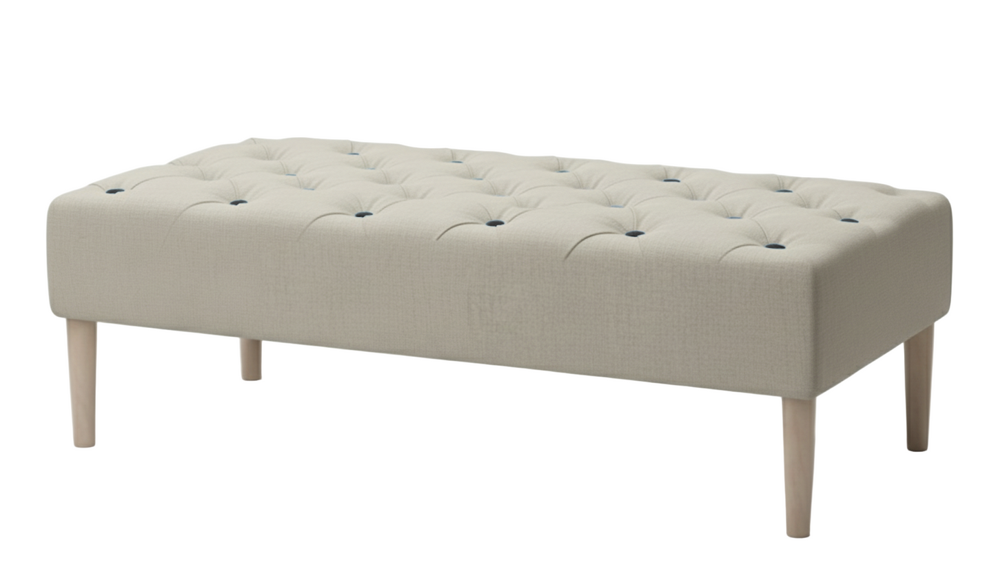 Upholstered Linen Coffee Table Ottoman with contrast Button Tufting