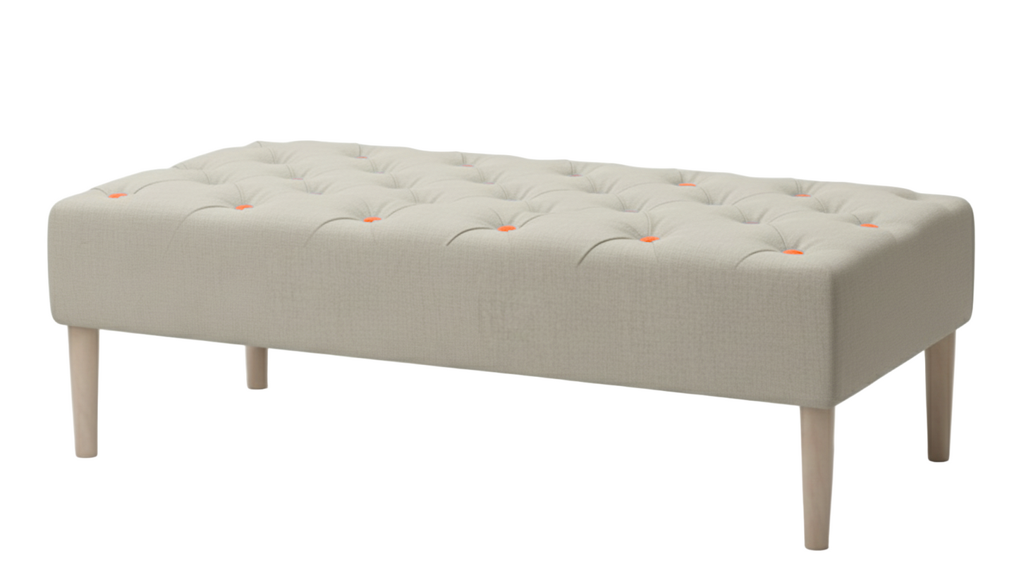 Upholstered Linen Coffee Table Ottoman with contrast Button Tufting