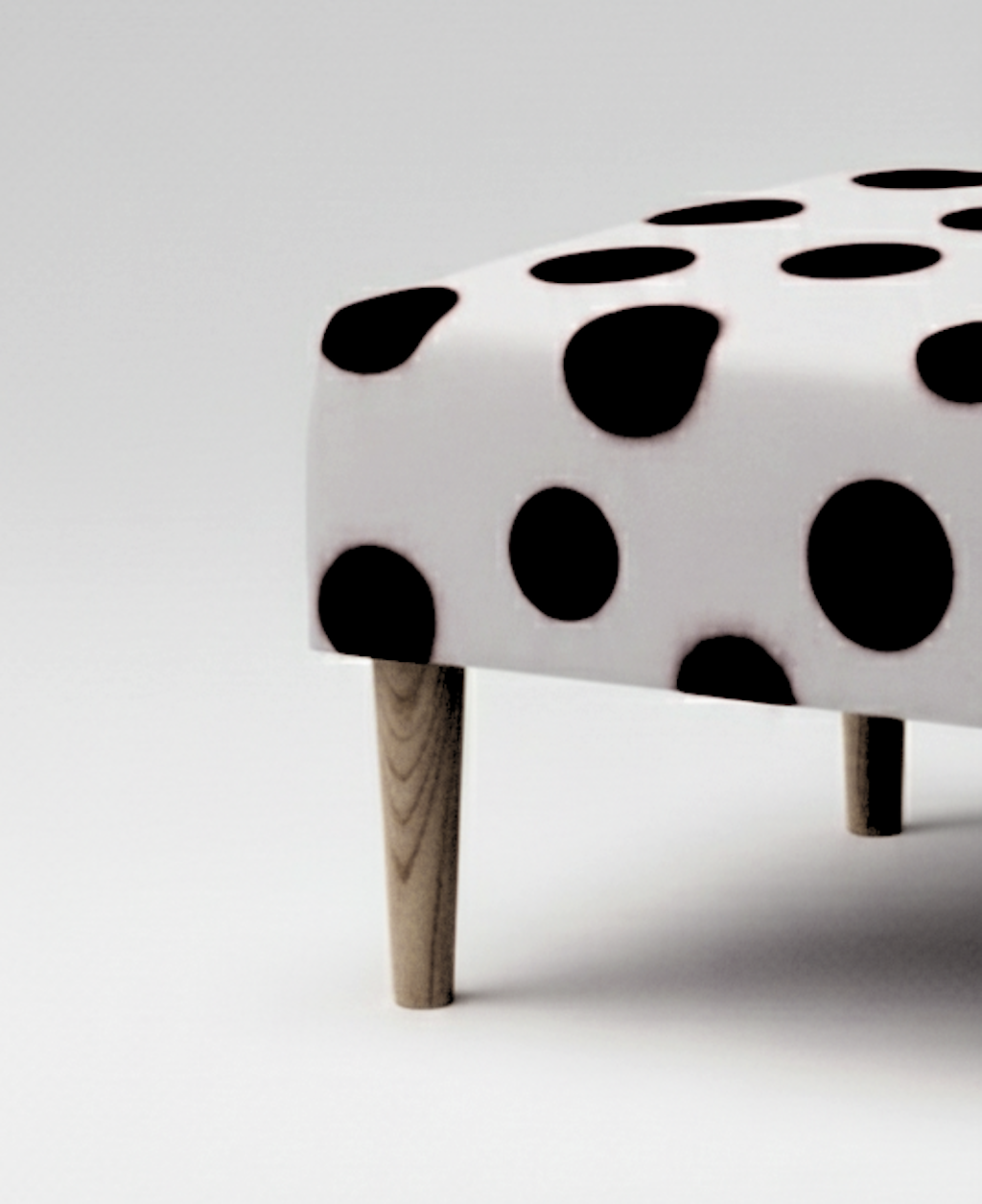 Hand-Painted Upholstered Linen Coffee Table Ottoman in Polka Dot print