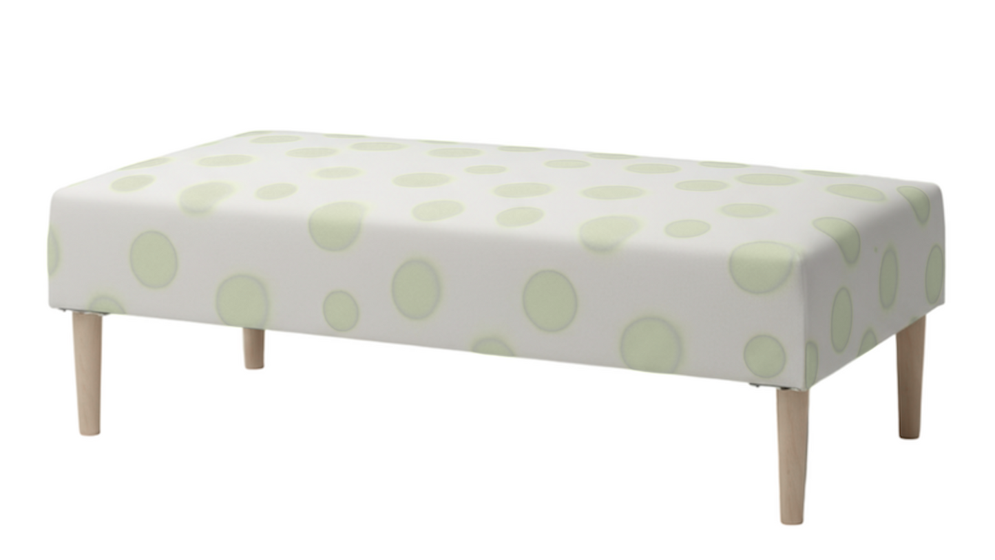 Hand-Painted Upholstered Linen Coffee Table Ottoman in Polka Dot print