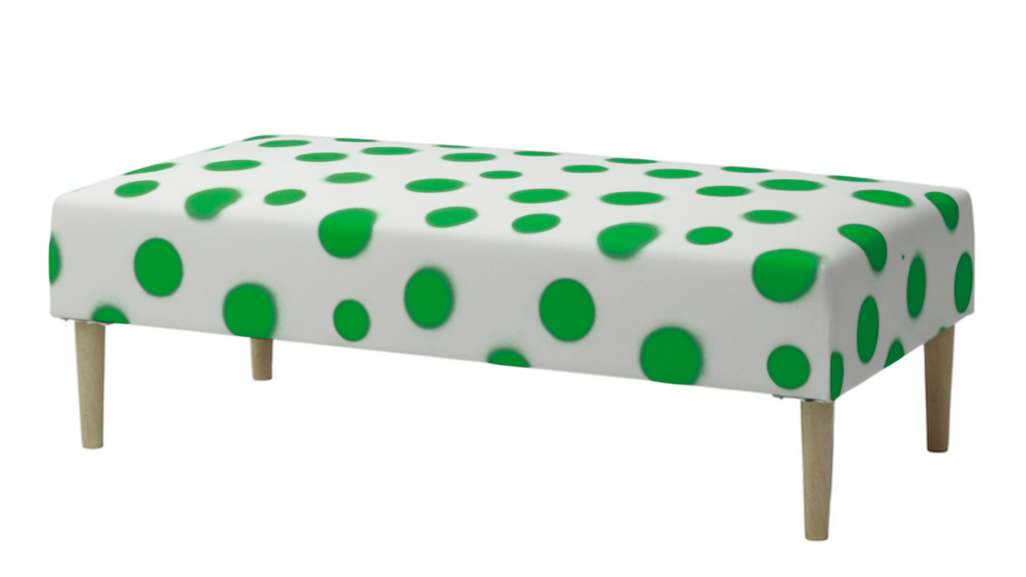 Hand-Painted Upholstered Linen Coffee Table Ottoman in Polka Dot print
