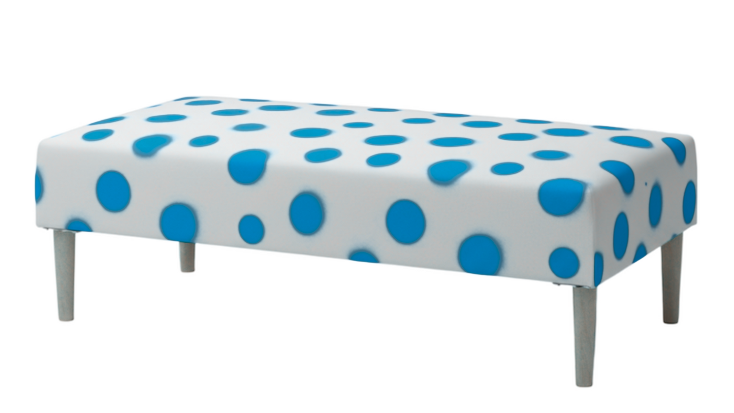 Hand-Painted Upholstered Linen Coffee Table Ottoman in Polka Dot print