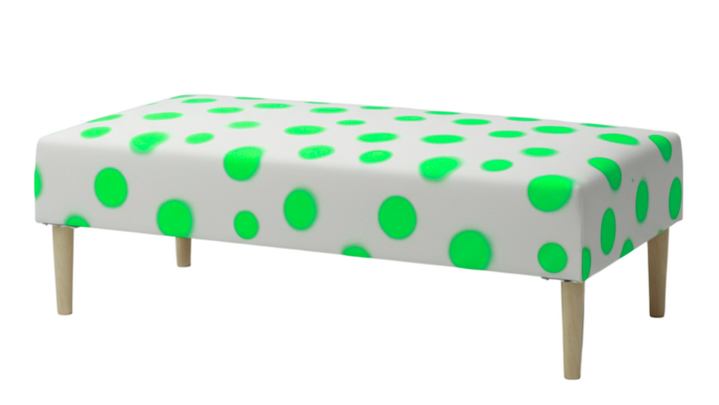 Hand-Painted Upholstered Linen Coffee Table Ottoman in Polka Dot print