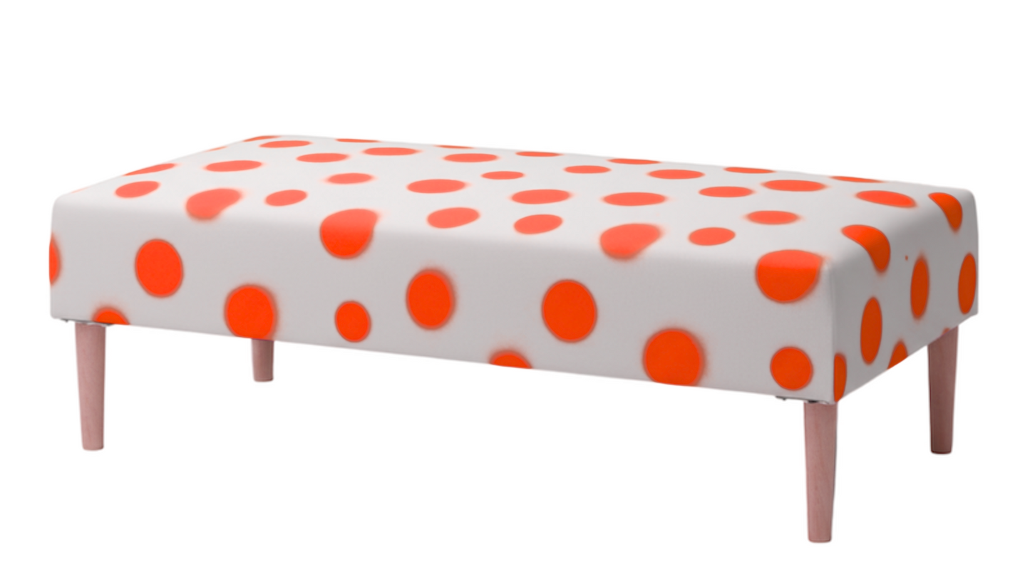 Hand-Painted Upholstered Linen Coffee Table Ottoman in Polka Dot print