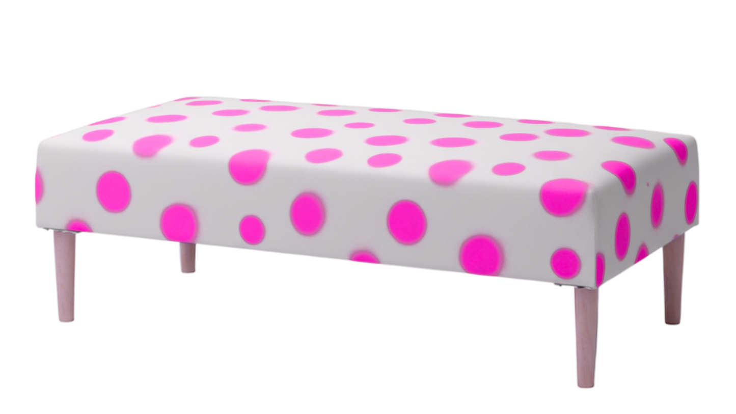 Hand-Painted Upholstered Linen Coffee Table Ottoman in Polka Dot print