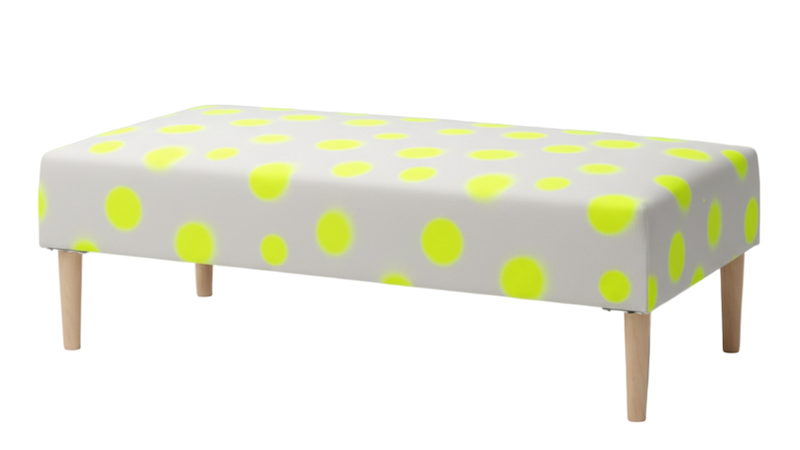 Hand-Painted Upholstered Linen Coffee Table Ottoman in Polka Dot print