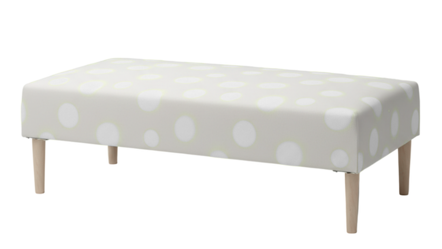 Hand-Painted Upholstered Linen Coffee Table Ottoman in Polka Dot print