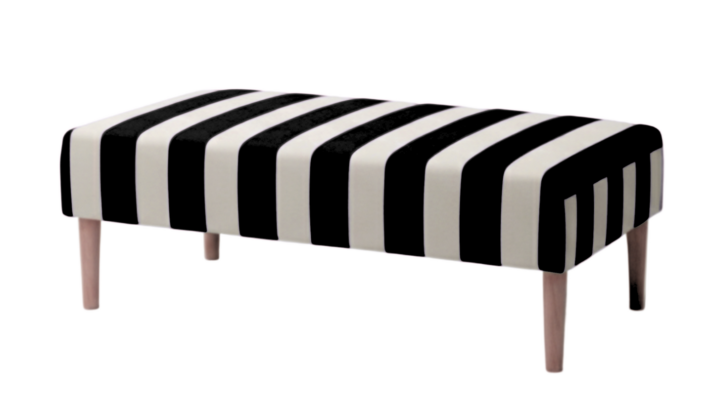 Hand-Painted Upholstered Linen Coffee Table Ottoman in Stripe print