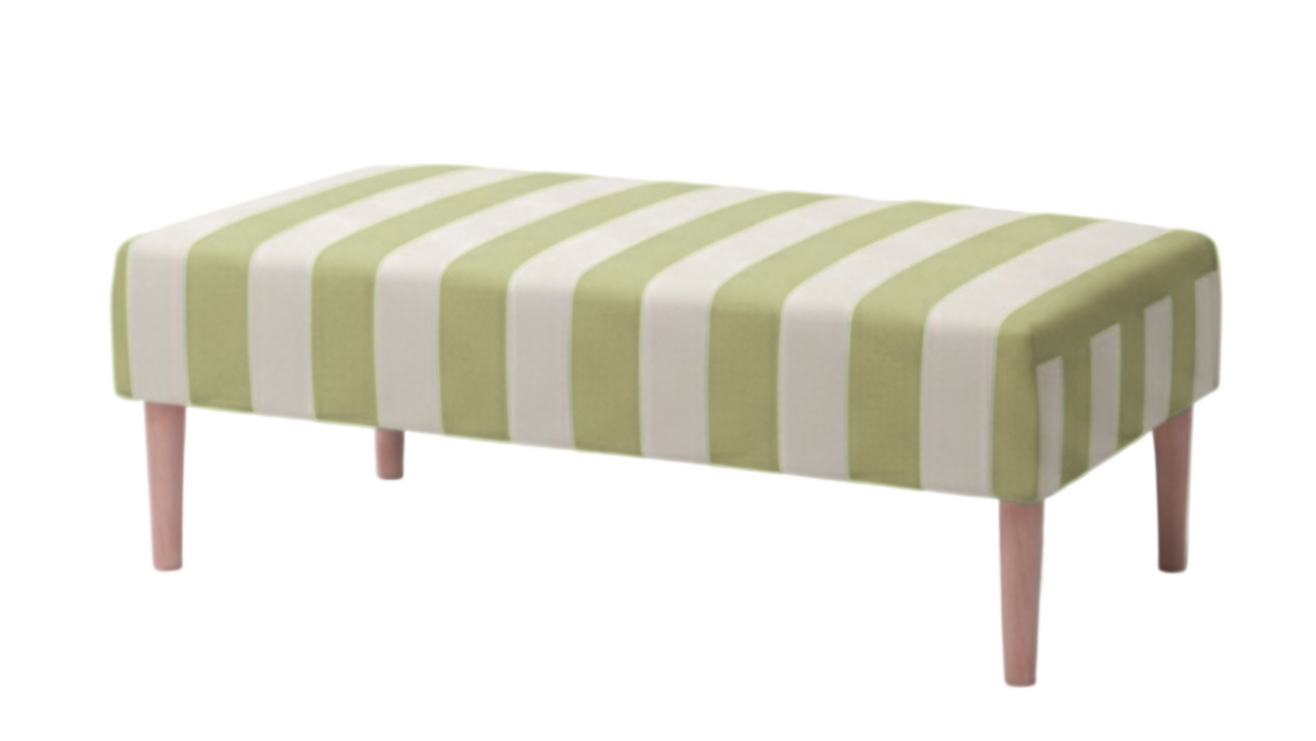 Hand-Painted Upholstered Linen Coffee Table Ottoman in Stripe print