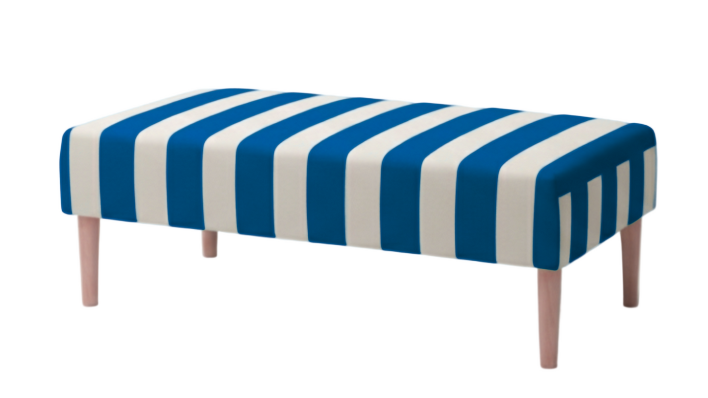 Hand-Painted Upholstered Linen Coffee Table Ottoman in Stripe print