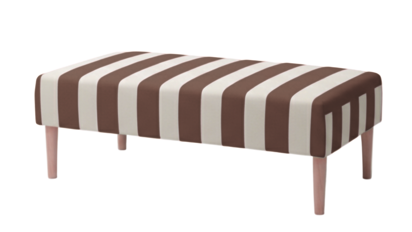 Hand-Painted Upholstered Linen Coffee Table Ottoman in Stripe print