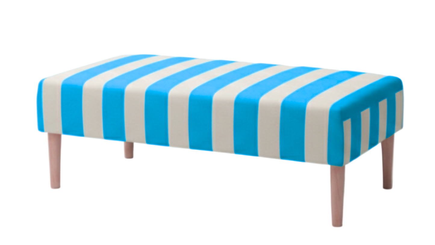 Hand-Painted Upholstered Linen Coffee Table Ottoman in Stripe print