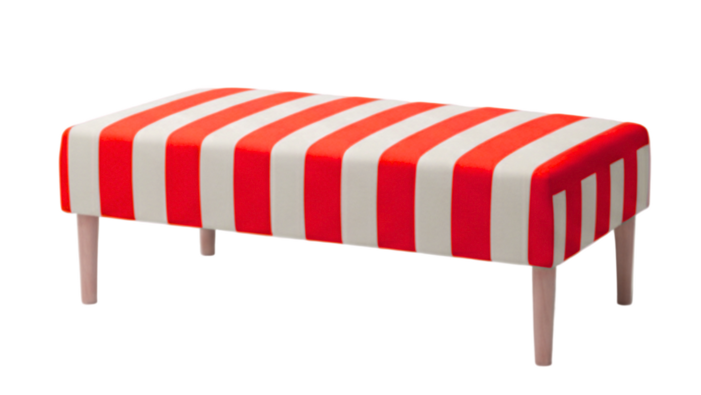 Hand-Painted Upholstered Linen Coffee Table Ottoman in Stripe print